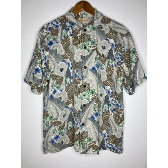 Tommy Bahama Men's Large Short Sleeve Button 100% Silk Shirt - Picture 1 of 9